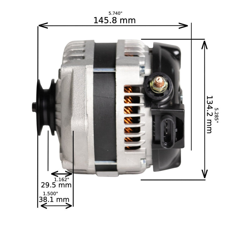 1969-1974 GMC C15 V8 5.7L 12si high output alternator - dimensions, pulley side