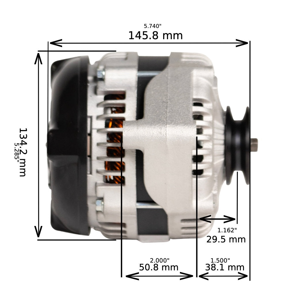 1970-1972 GMC C2500 V8 6.6L 12si high output alternator - dimensions, rear side