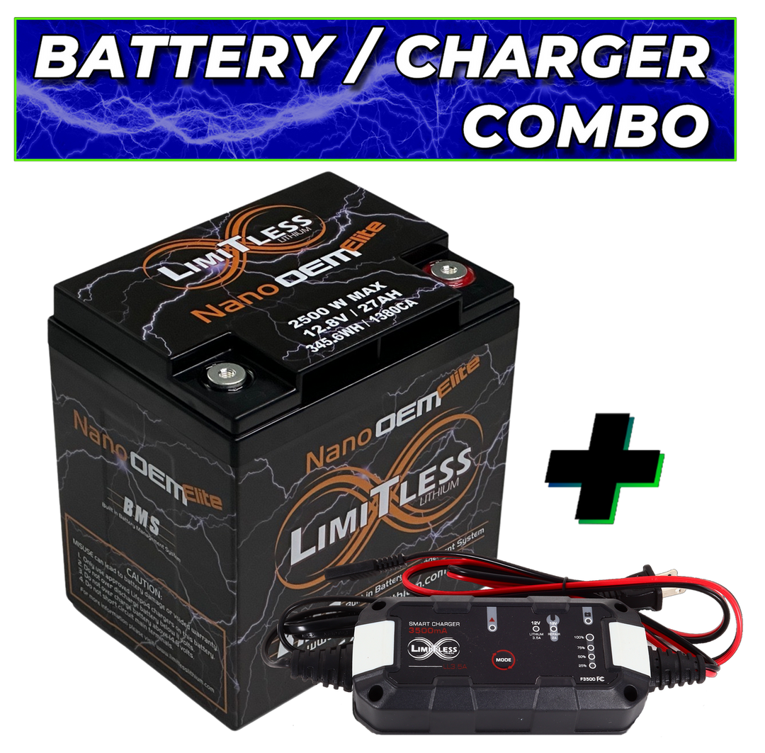 Limitless Lithium Nano-OEM Elite 27Ah LiFePO4 Powersports Battery + 3.5A Maintainer