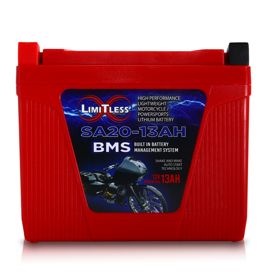 Limitless Lithium Shake Awake 13Ah 12V LiFePO4 Smart Motorcycle Battery (Case 20) + 3.5A Maintainer (3)