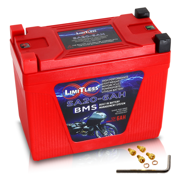 Limitless Lithium Shake Awake 6Ah 12V LiFePO4 Smart Motorcycle Battery (Case 20) + 3.5A Maintainer (2)
