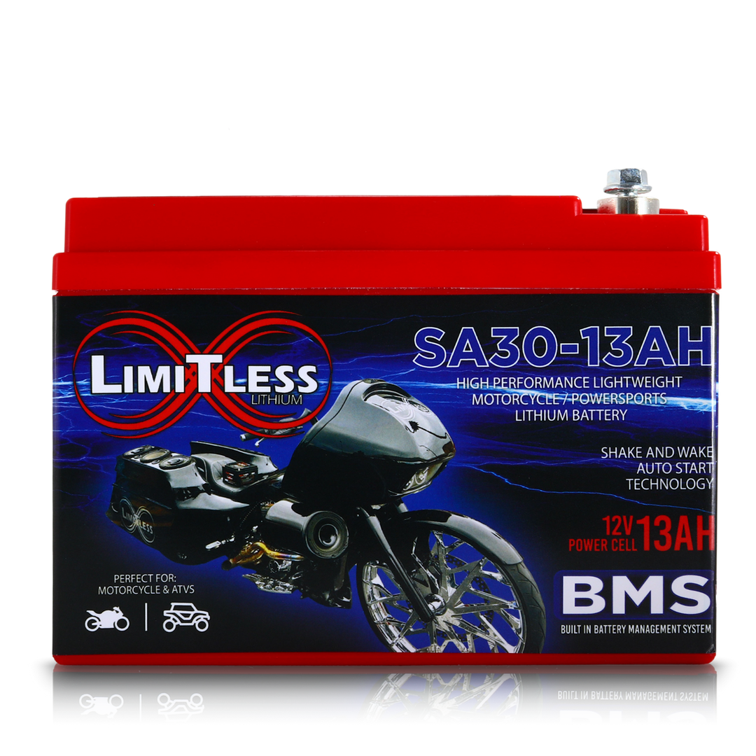Limitless Lithium Shake Awake 13Ah 12V LiFePO4 Smart Motorcycle Battery (Case 30) + 3.5A Maintainer (5)