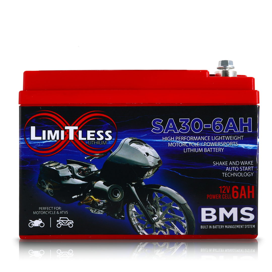 Limitless Lithium Shake Awake 6Ah 12V LiFePO4 Smart Motorcycle Battery (Case 30) + 3.5A Maintainer (5)