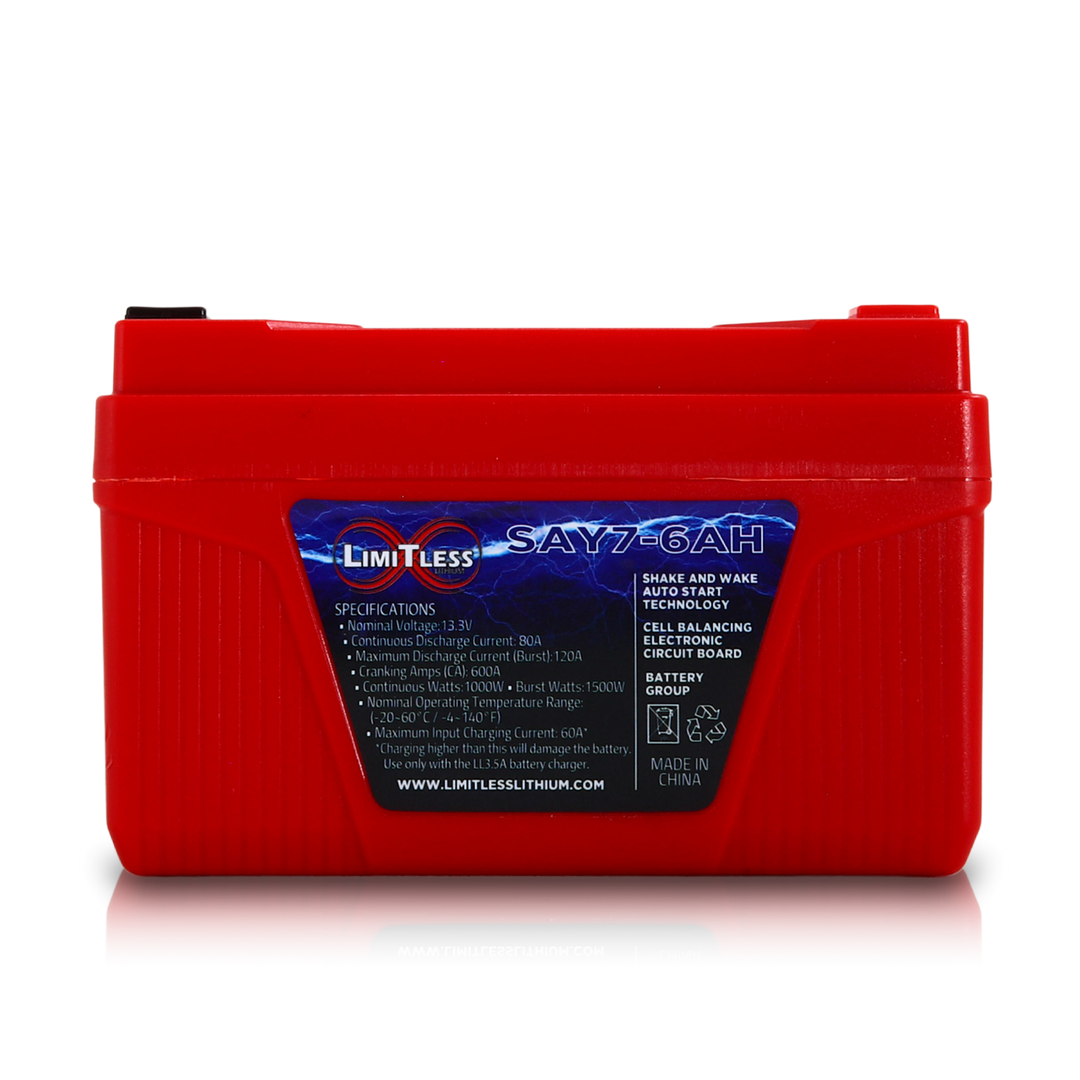 Limitless Lithium Shake Awake 6Ah 12V LiFePO4 Smart Motorcycle Battery (Case Y7) + 3.5A Maintainer (4)
