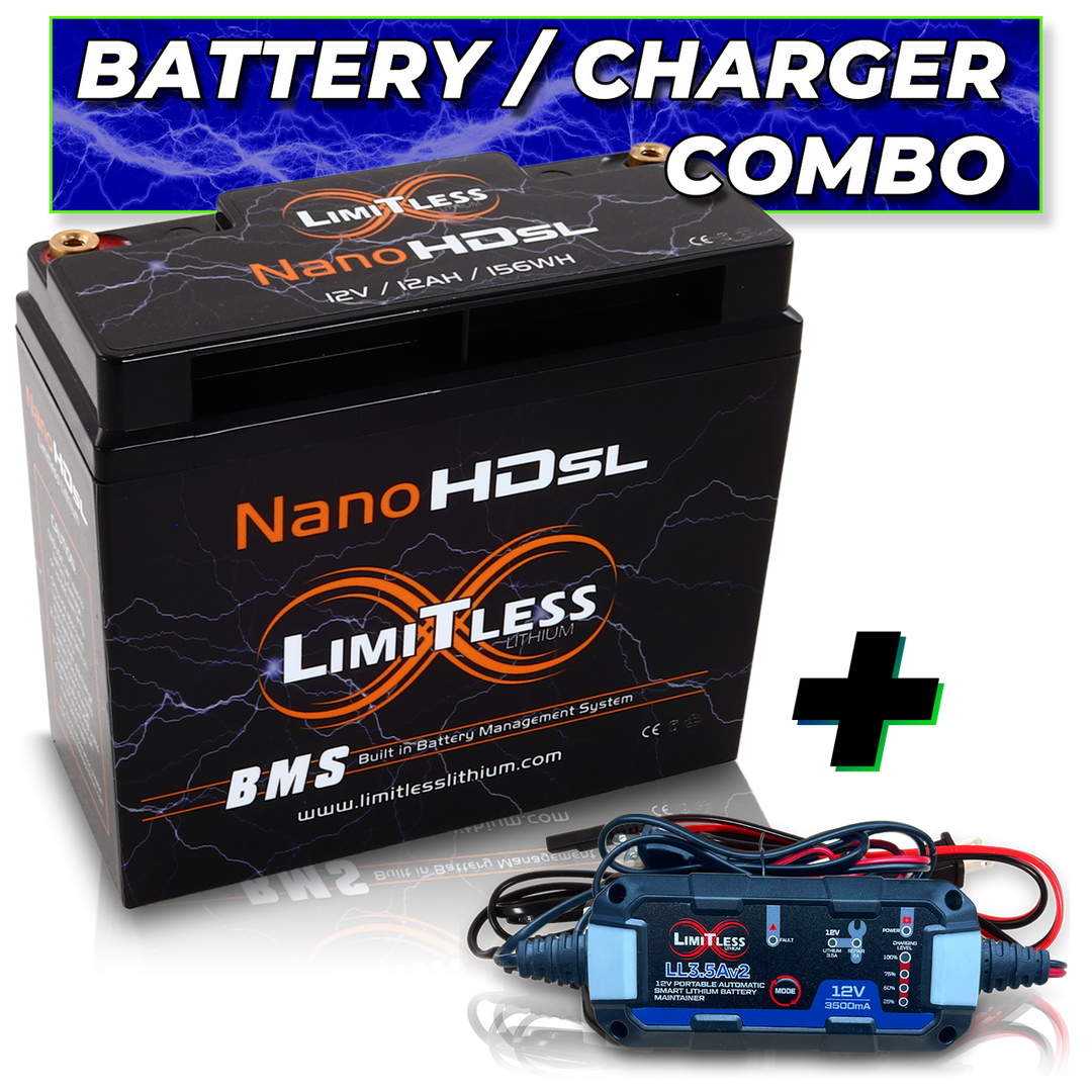 Limitless Lithium Nano-HD SL 12Ah LiFePO4 Powersports Battery BCI 20 + 3.5A Maintainer
