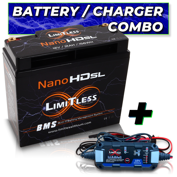 Limitless Lithium Nano-HD SL 12Ah LiFePO4 Powersports Battery BCI 20 + 3.5A Maintainer