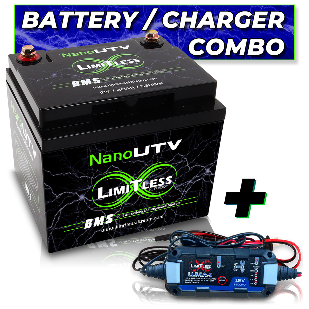 Limitless Lithium Nano UTV 40Ah IP66 LiFePO4 Powersports Battery BCI 86 + 3.5A Maintainer