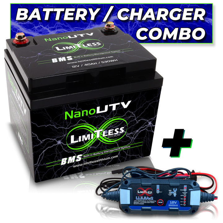 Limitless Lithium Nano UTV 40Ah IP66 LiFePO4 Powersports Battery BCI 86 + 3.5A Maintainer