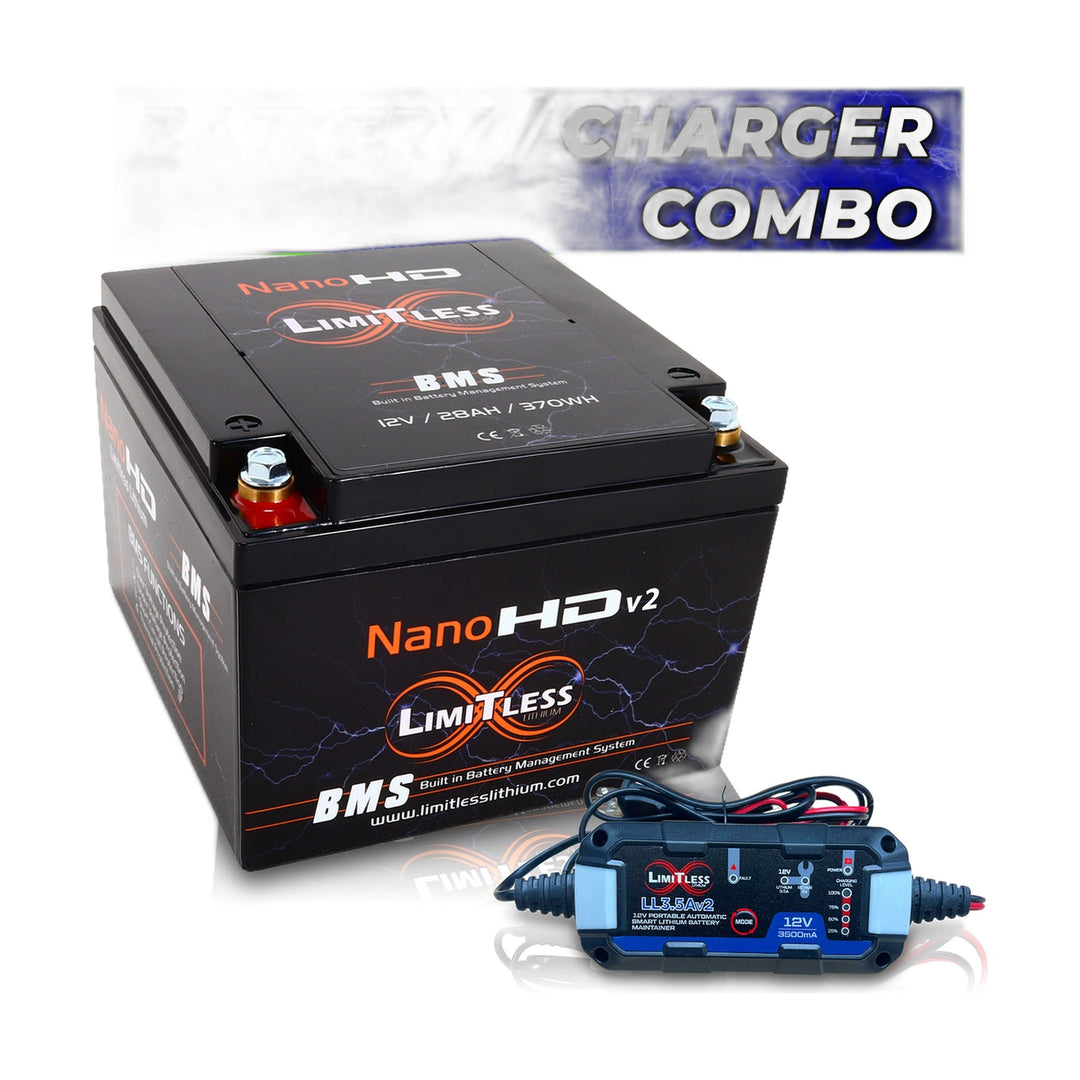 Limitless Lithium Nano-HD v2 30Ah LiFePO4 Powersports Battery + 3.5A Maintainer