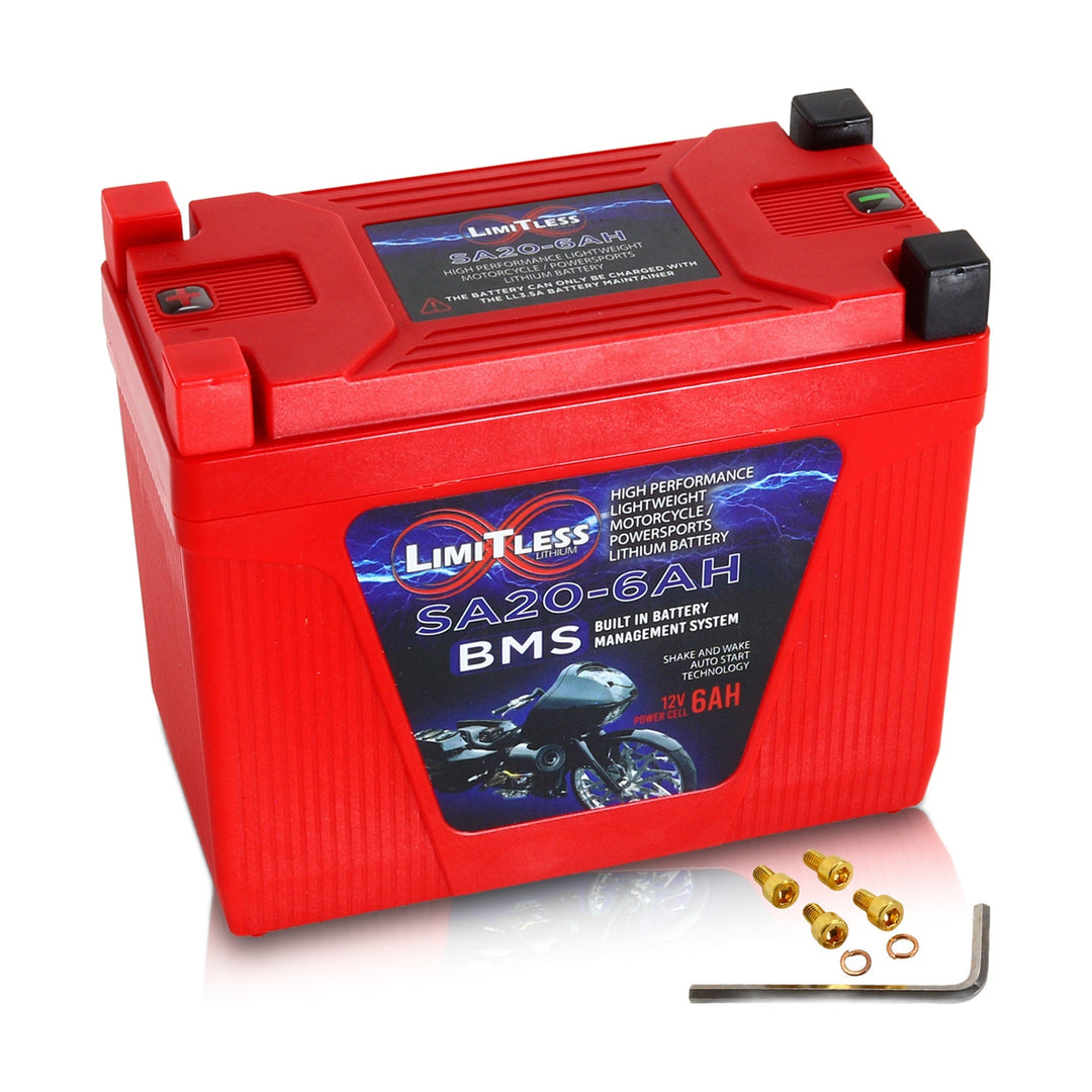 Limitless Lithium Shake Awake 6Ah 12V LiFePO4 Smart Motorcycle Battery (Case 20)
