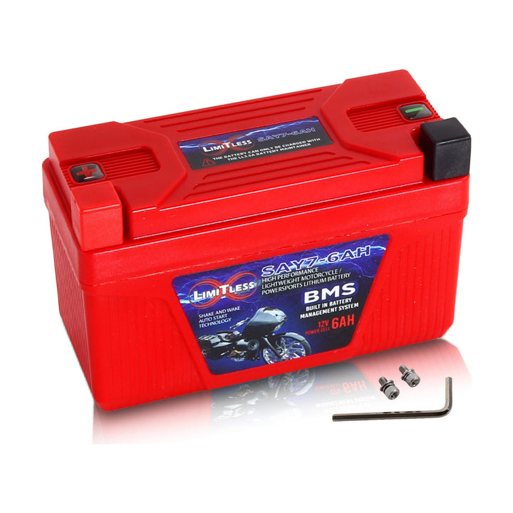 Limitless Lithium Shake Awake 6Ah 12V LiFePO4 Smart Motorcycle Battery (Case Y7)